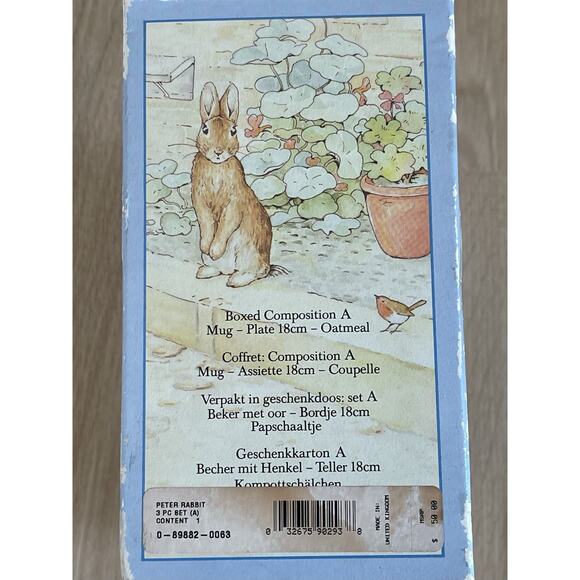 Vintage 1991 Peter Rabbit 3 Piece Children's Porcelain Mug, Bowl and Plate - Picture 3 of 3